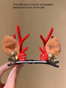 2 件圣诞鹿角、耳朵、铃铛发夹，节日可爱圣诞发饰，适合女性和女孩，装饰性侧夹适合摄影驯鹿 - 彩色 - 查看 12