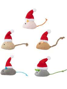 圣诞装饰1件随机颜色宠物玩具宠物用品圣诞系列仿真小老鼠毛绒玩具、派对互动玩具、猫咪自娱自乐玩具、减压玩具/部分配件、颜色、文字、图案、形状随机 - 彩色 - 查看 3