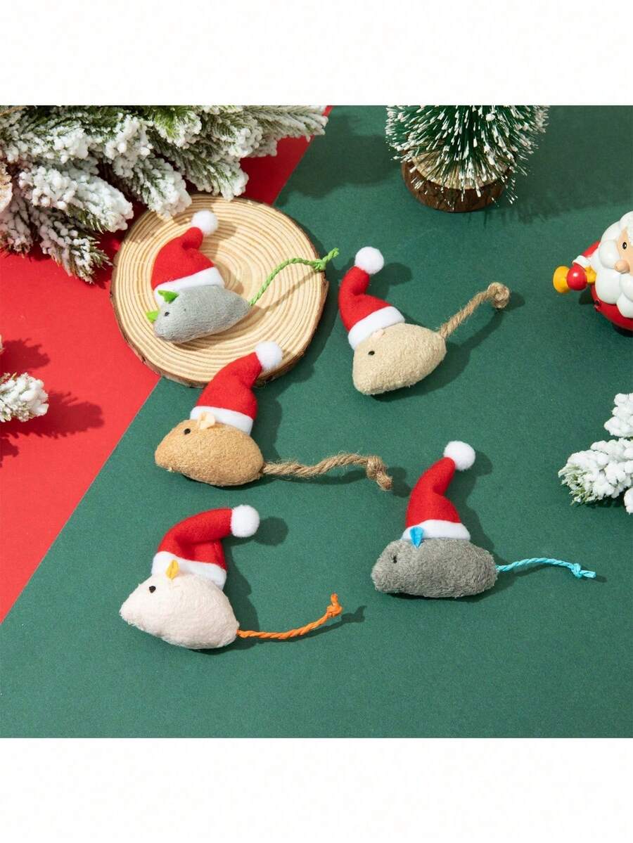 圣诞装饰1件随机颜色宠物玩具宠物用品圣诞系列仿真小老鼠毛绒玩具、派对互动玩具、猫咪自娱自乐玩具、减压玩具/部分配件、颜色、文字、图案、形状随机