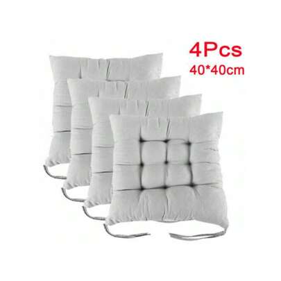 4 Pack Seat Pad Dining Room Garden Kitchen Chair Seat Cushions Tie On Plain UK