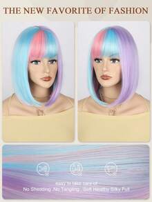 Rainbow Wigs For Women Short Wig With Bangs Bob Colorful Wigs Shoulder Length Rainbow Wig Synthetic Wigs For Cosplay Party Halloween Use 14 Inch - Multicolor - View 5