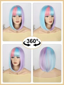 Rainbow Wigs For Women Short Wig With Bangs Bob Colorful Wigs Shoulder Length Rainbow Wig Synthetic Wigs For Cosplay Party Halloween Use 14 Inch - Multicolor - View 6