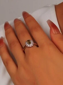 1 chiếc nhẫn bạc Sterling 925 mạ vàng hồng sang trọng thanh lịch khảm đá Zirconia và Beryl vàng, thiết kế hoa, thích hợp cho hẹn hò, đám cưới, tiệc tùng và các dịp trang trọng Ngày lễ tình nhân - Màu vàng - Xem 4