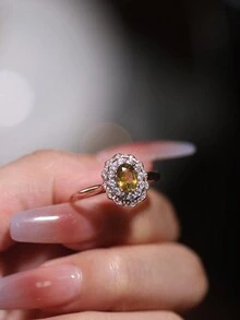 1 chiếc nhẫn bạc Sterling 925 mạ vàng hồng sang trọng thanh lịch khảm đá Zirconia và Beryl vàng, thiết kế hoa, thích hợp cho hẹn hò, đám cưới, tiệc tùng và các dịp trang trọng Ngày lễ tình nhân - Màu vàng - Xem 2