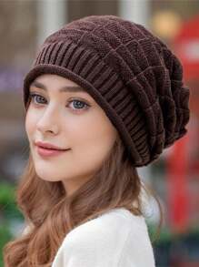 1pc Stretchy Knit Beanie Hat With Ribbed Brim, Soft, Fashionable And Warm Winter Cap For Women - 1pcs - View 10