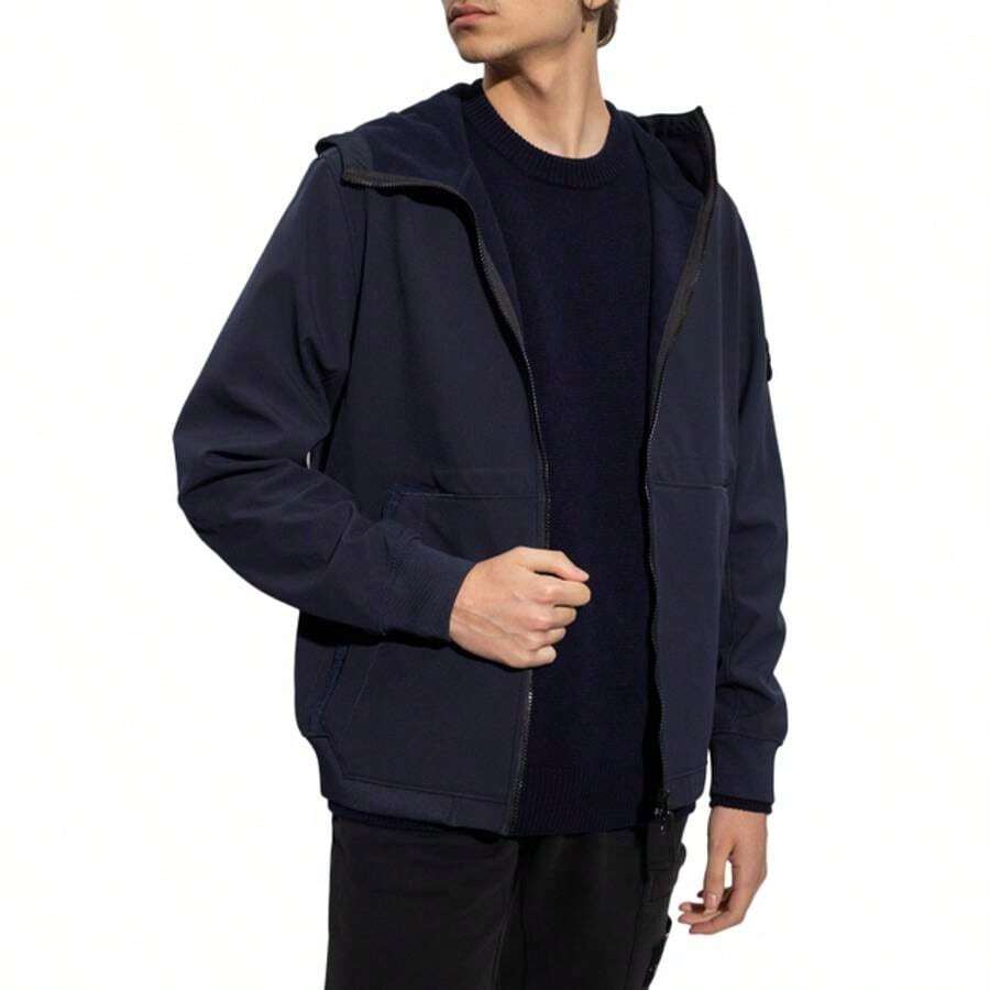 Stone Island Men's Wappen Patch Softshell Zip Up Hoodie Navy SHEIN USA