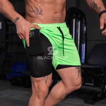 Kit 4 Men's Dry Fit Shorts 2 In 1 Elastane Lined - Gym, Running And Training - 綠色 - 查看 5