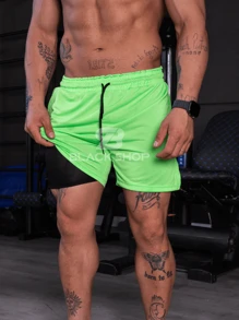 Kit 4 Men's Dry Fit Shorts 2 In 1 Elastane Lined - Gym, Running And Training - 綠色 - 查看 3