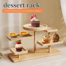 化妆品展示架梯子实木创意珠宝展示架收纳甜品肉食收纳架香水、身体乳、洗面奶收纳、展示架、多功能展示架-乡村农舍5层木制纸杯蛋糕架-非常适合婚礼、生日、周年纪念日和茶会、多功能收纳架、手提展示架、适用于假日海滩、浴室收藏、卧室收藏、大容量 - 杏色 - 查看 5