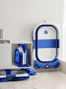 Ubravoo Bath Tub With Drain Hole, Double Foldable Toddler Bathtub With Soft Cushion Pad, Portable Travel Bathtub Built In Anti-Slip Support - Màu xanh lam - Xem 5