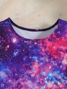 Tween Girl 舒适休闲独角兽星空 3D 印花长袖连衣裙，适合日常穿着和度假 - 彩色 - 查看 3