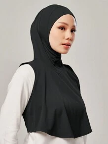 1pc Solid Color Hijab Style Tube Headwrap, Versatile Cap For Sports, Daily Wear & Occasions For Abaya Veiled Clothes - Black - View 2