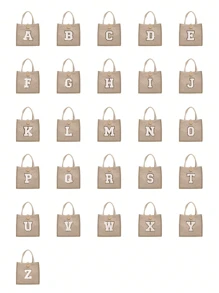 1 Mini Towel Embroidered With Initial Letter Pattern Handbag, Printed Linen Handbag, Small Flower Linen Button Decoration Handbag, Simple Large Capacity Handbag, Portable Leisure Storage Handbag, Multi-Functional Shopping Bag