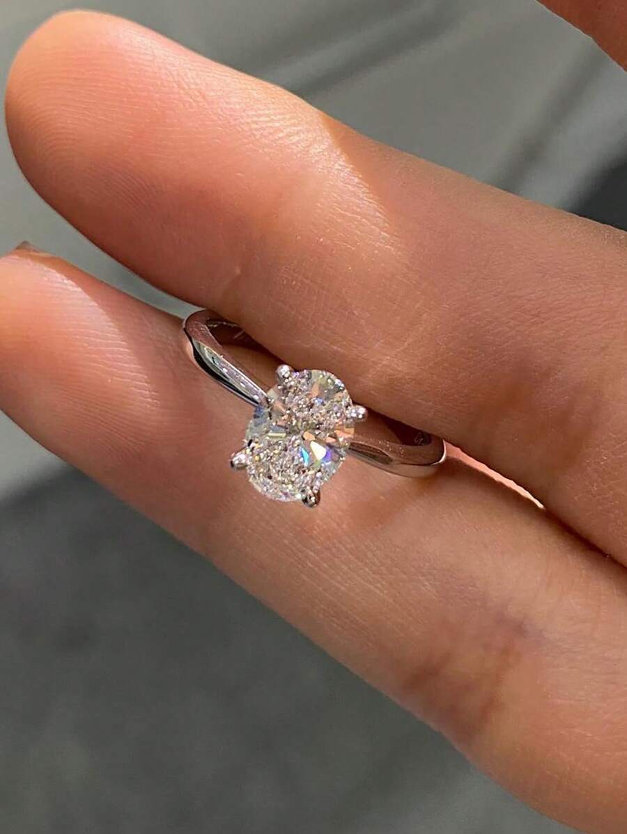 1 件时尚闪耀 1 克拉椭圆形订婚方晶锆石戒指结婚戒指女士女孩 S925 纯银承诺戒指永恒戒指精美女士珠宝礼物