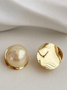 1 par de pendientes minimalistas de lujo, con diseño de estilo vintage para dama, con perla de media luna, simples y elegantes