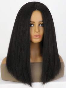 16 Inches Kinky Straight Bob Wig Black Shoulder Length Straight Bob  Synthetic Hair Wigs Bob Kinky Straight Wig Short Kinky Wig
