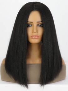 16 Inches Kinky Straight Bob Wig Black Shoulder Length Straight Bob  Synthetic Hair Wigs Bob Kinky Straight Wig Short Kinky Wig