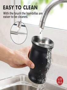 8oz,Double-Walled Stainless Steel Yerba Mate Cup, Tea Cup Set Include Insulated Yerba Mate Cup, Mate Straw Spoon & Cleaning Brush, Double-Walled And Hot & Cold Drink, For Mate Tea, Coffee, Easy To Clean ),(Wood/Marble/Silver/Black/White/Pink/Red),Gifts For Men And Women.