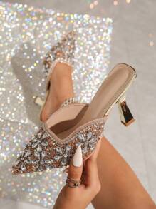 Giày cao gót mũi nhọn đính đá Rhinestone thời trang mới cho nữ, thanh lịch cho mọi mùa, thích hợp để mặc hàng ngày và dự tiệc - Vàng - Xem 3