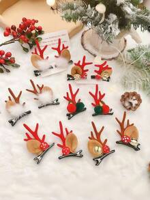 2 件圣诞鹿角、耳朵、铃铛发夹，节日可爱圣诞发饰，适合女性和女孩，装饰性侧夹适合摄影驯鹿 - 彩色 - 查看 7