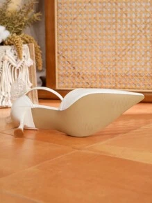 Hollow Out Slip-On Bowknot White High Heel Shoes For Women