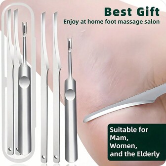 不銹鋼3入組死皮屑去除套裝,包含指甲筆推子,老繭去除器和指甲修整器,非常適合成人護理足部