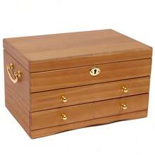 Large Wooden Jewelry Box W/ Safe Lock 3 Layers Retro Storage Organizer Gift - 木頭 - 查看 5