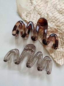 2个Y2K波浪设计超大号4.33英寸琥珀棕色轻质塑料发夹，时尚优雅简约纯色和渐变色发饰，适合女性日常佩戴、派对、通勤、旅行、发型、发爪、发夹、发卡、发夹、发饰，秋冬季度假装扮，夏季海滩风情。 - 彩色 - 查看 1