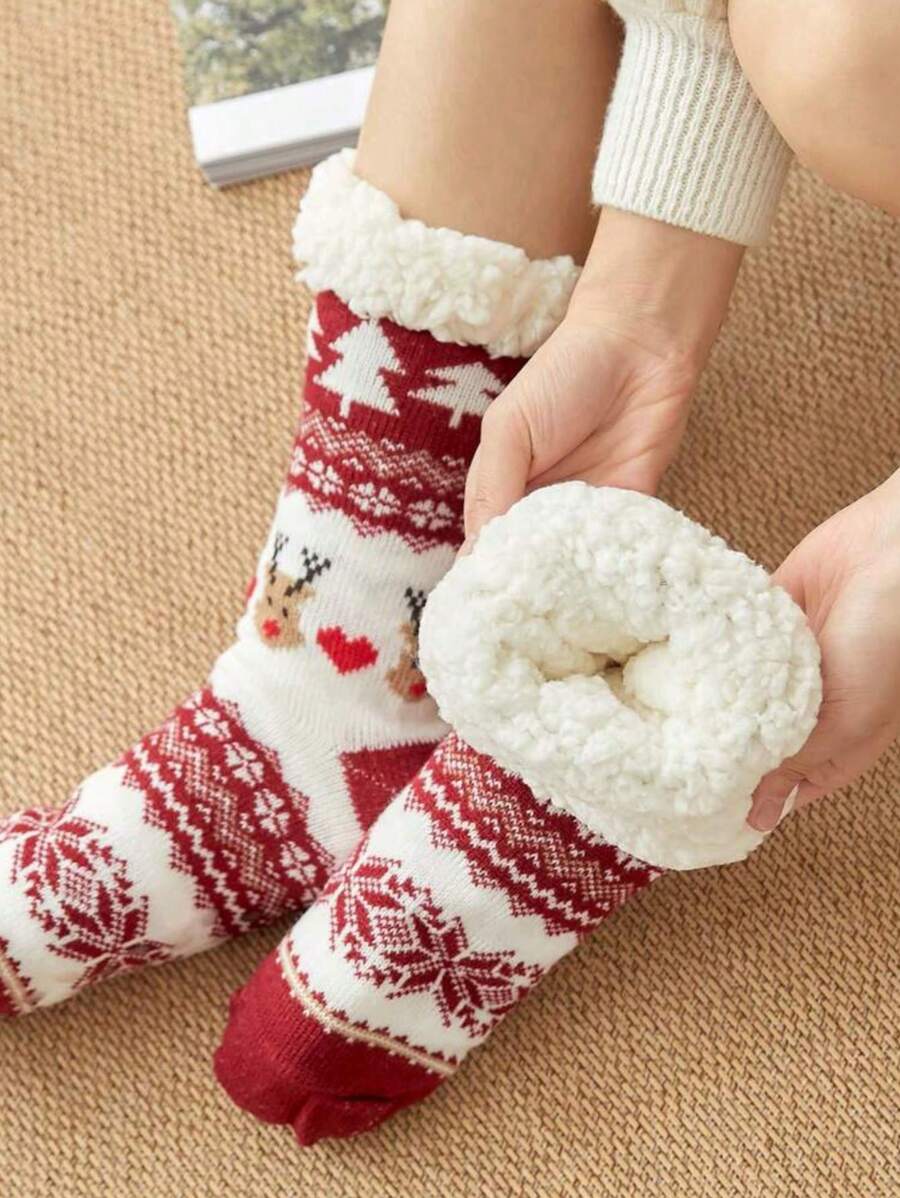 1 đôi tất chống trượt bằng len dày mùa đông cho nữ, Giáng sinh - Nhiều màu - Xem 1