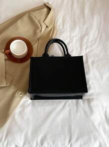 1 件 (10.63 英寸 * 4.11 英寸 * 7.87 英寸) 时尚女士手提包，大容量，方形款式，轻巧，优雅围巾装饰，适合购物、约会、聚会、通勤、字母图案，优雅简约休闲灰色和粉色女士手提包，时尚蝴蝶结钱包，适合女士 - 黑色 - 查看 7