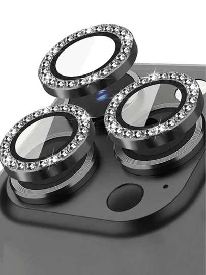 1 Set Flash Diamond Rhinestone Camera Lens Protector Film Set For Phone 12/12 Mini/12 Pro/12 Pro Max,Phone 13/13 Mini/13 Pro/13 Pro Max,Phone 11/11 Pro/11 Pro Max,Phone 14/14 Puls/14 Pro/14 Pro Max,Phone 15/15 Puls/15 Pro/15 Pro Max, Inlaid Imitation Diamond Decorated Camera Cover Tempered Glass Protecting Cover, Colorful Imitation Diamond