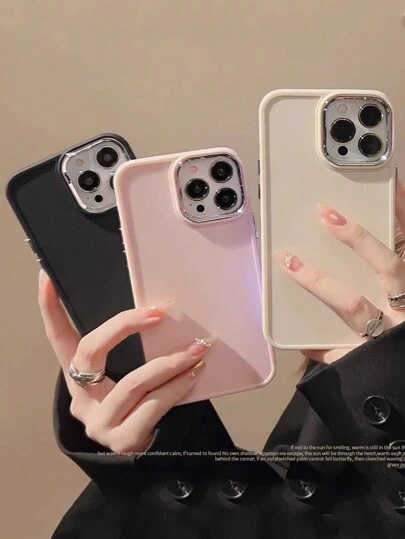 Silicone Phone Case Apple 3pcs/Set Brand Metal Framed, Electroplated Button, Solid Color TPU Phone Case Cover Compatible With Iphone 16 15 14 13 12 11 Pro Max Waterproof Shockproof Anti-Fall Scratch Resistant