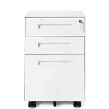 3 Drawer Steel Metal Filing Cabinet With Embedded Handle And Lock (Black) - White + Metal - View 3