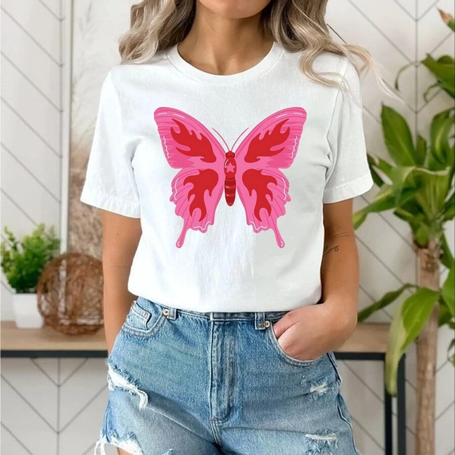 Women's Butterfly T-Shirt And Baby Look, Aesthetic, Delicate, Fashion - ÁO THUN - Xem 1