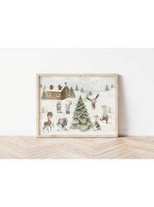 1 件圣诞节海报可爱卡通绘画海报麋鹿圣诞老人帆布印刷节日海报墙壁艺术装饰画家居装饰无框，圣诞礼物 - 彩色 - 查看 64