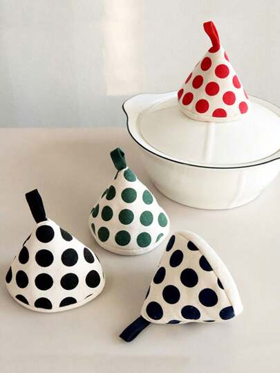 波尔卡圆点耐热隔热手套、烤箱手套，适用于厨房烹饪、微波炉、烤架、锅垫、厚隔热耳垫