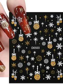 4 张圣诞美甲贴纸贴花，3D 自粘节日闪光金色雪人雪花圣诞冬季美甲用品闪亮美甲装饰适合女士和女孩 - 彩色 - 查看 3