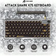 ATTACK SHARK K75 Mechanical Keyboard, Transparent PC Keycaps, Custom RGB Gaming Keyboard, QMK/VIA, Linear Switch, Coiled Cable, CK75, X75, TKL Hot Swappable Wired Keyboard PC Gamer - 黑色 - 查看 3