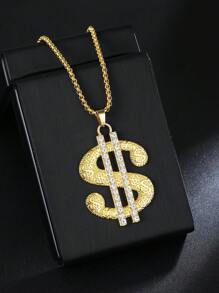 1 Stück übertriebener europäischer & amerikanischer Modeschmuck Dollarsymbol Anhänger Halskette, Hip-Hop vergoldeter Dollarsymbol Anhänger, Edelstahl Pullover Kette, Geburtstags-/Feiertagsgeschenk, Unisex Freizeitbekleidung