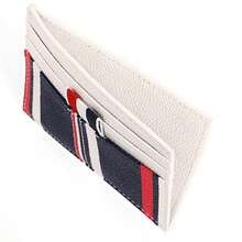 Thom Browne Three Stripe Tab Striped Single Card Wallet Navy White - White - View 3