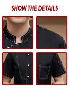 1pc Chef Uniform, Short Sleeve, Catering Restaurant Chef Work Wear - Black - View 4