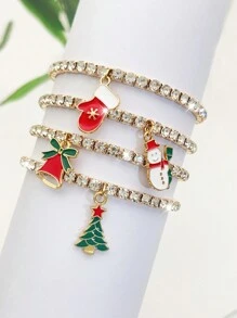 4pcs/Set Christmas Series Crystal Rhinestone Gold Elastic Bangle Bracelet Set For Women - Bracelet - View 1