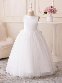 Teen Girl White Tulle Party Dress, Suitable For Middle And Birthday Performance Or Gathering