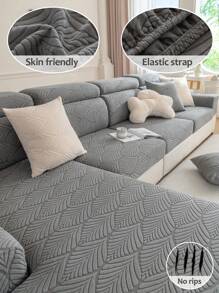 1件装新款纯色立体提花沙发帽防滑全包沙发垫套四季沙发帽批发，适用于客厅沙发保护L型沙发及1、2、3、4人座沙发 - 深灰 - 查看 17
