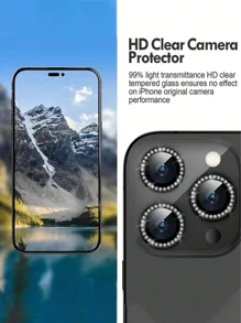 1 Set Flash Diamond Rhinestone Camera Lens Protector Film Set For Phone 12/12 Mini/12 Pro/12 Pro Max,Phone 13/13 Mini/13 Pro/13 Pro Max,Phone 11/11 Pro/11 Pro Max,Phone 14/14 Puls/14 Pro/14 Pro Max,Phone 15/15 Puls/15 Pro/15 Pro Max, Inlaid Imitation Diamond Decorated Camera Cover Tempered Glass Protecting Cover, Colorful Imitation Diamond