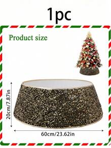 1pc- Christmas Decorations, Glitter Christmas Tree Skirt, 22 "Black And Gold Christmas Tree Skirt, For Fall/Winter Holiday Sparkle Decoration, Christmas Tree Stand Round Base Decoration, Artificial Tree Enclosure Room Home Decoration Best Gifts Birthday Room Decor - Multicolor - View 8