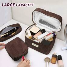 4 Pcs Makeup Bag For Women Corduroy Cosmetic Bag Aesthetic Cute Bags Multi Size Purse Pouch Travel Toiletry Bag Set Makeup Organizer With Zipper - màu nâu - Xem 7