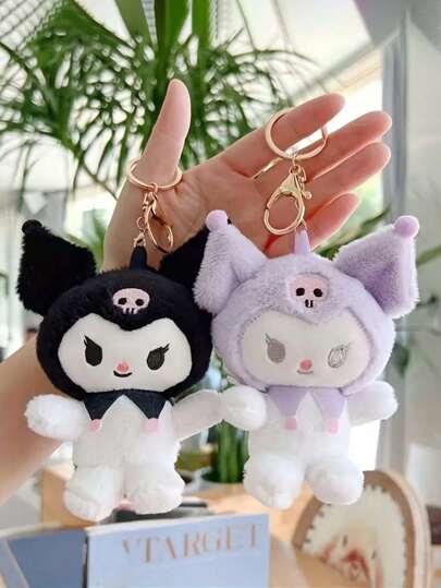 Sanrio Uroczy brelok do kluczy z motywem Kuromi, postać z kreskówki Anime Kawaii Kitty Cat, wisiorek do torby, telefon, kolekcja dekoracji Hello Kitty, akcesoria (ze względu na ręczne wykonanie produktu, mogą występować niewielkie różnice w wypełnieniu i rozmiarze)