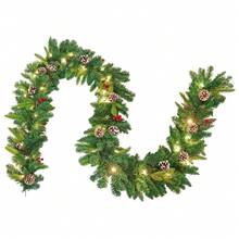 VA-Cerulean Fir Garland 3m 5m 8m Christmas Garland, Christmas Garland With Lighting, Christmas Decoration Garlands With Red Berries And Pine Cones, For Indoor And Outdoor Decoration Of Doors, Walls And Stairs - B型 - 800cm - 查看 5