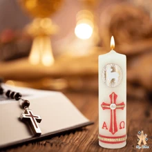 Paquete Con 10 Cirios Pascuales Decorados Incrustación De Cera Para Decoración o Recuerdos - Blanco - Ver 5